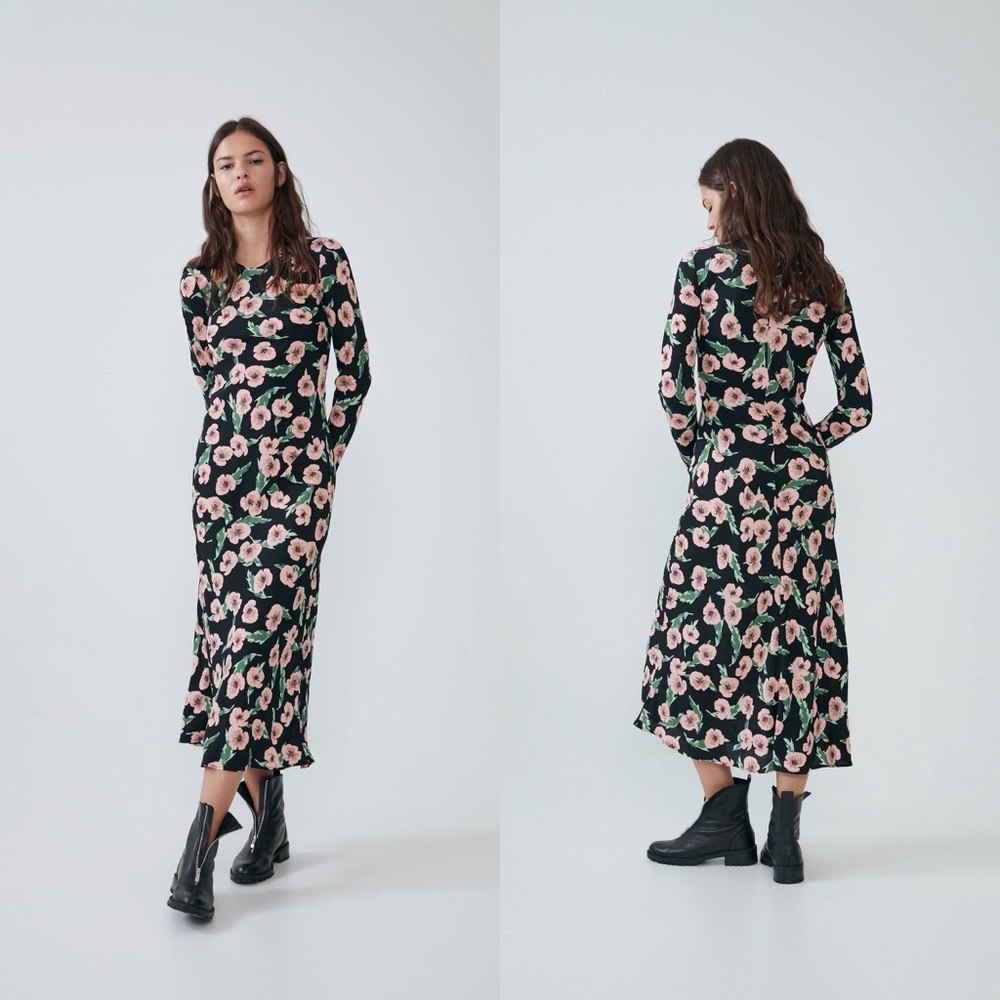 NWT Zara Long Floral Print Dress XS - Picture 4 of 7
